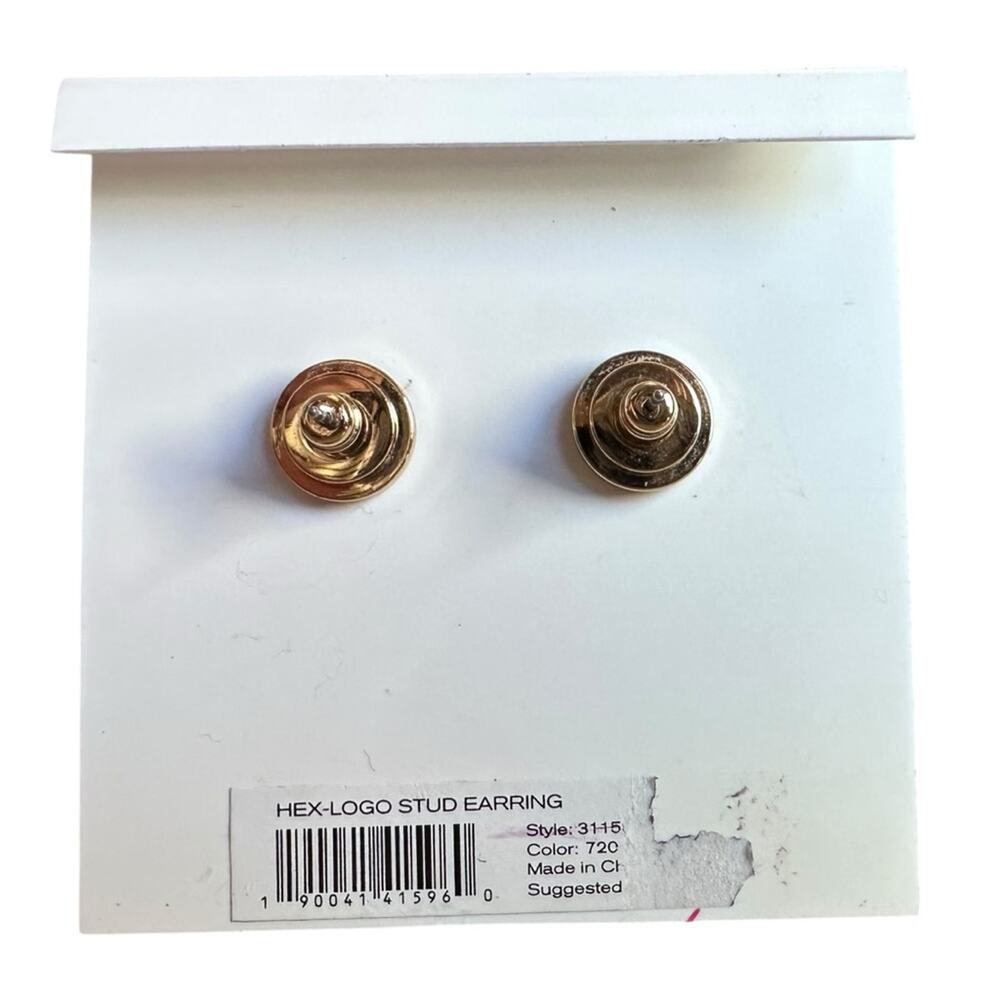 Tory Burch - Gold Hex-Logo Stud Earrings, NWT - Picture 2 of 8
